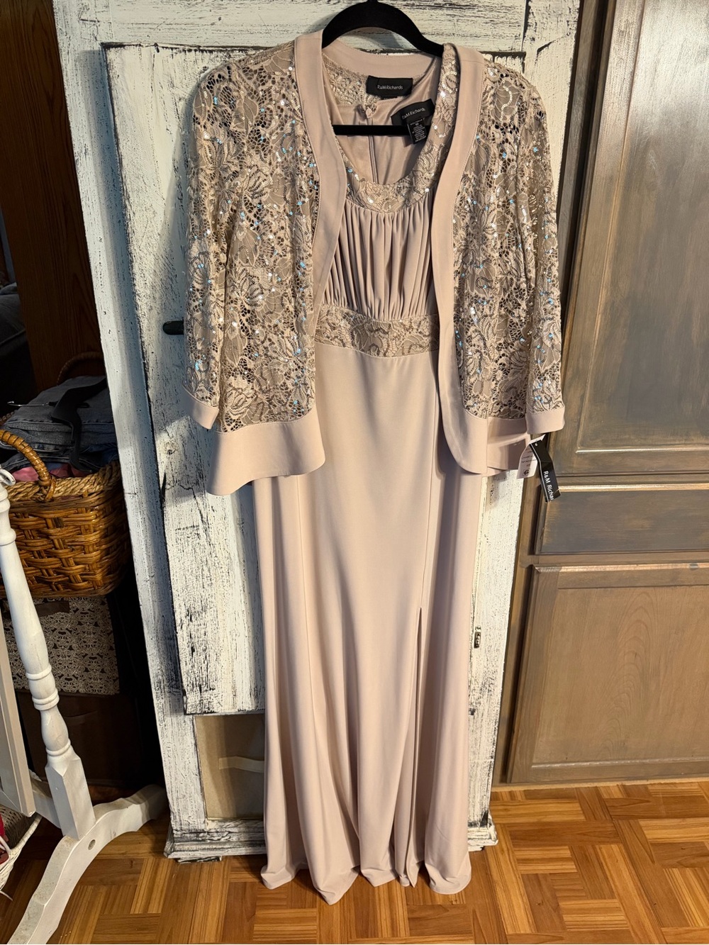 R&M Richards Blush Pink Embellished Maxi Gown with Jacket